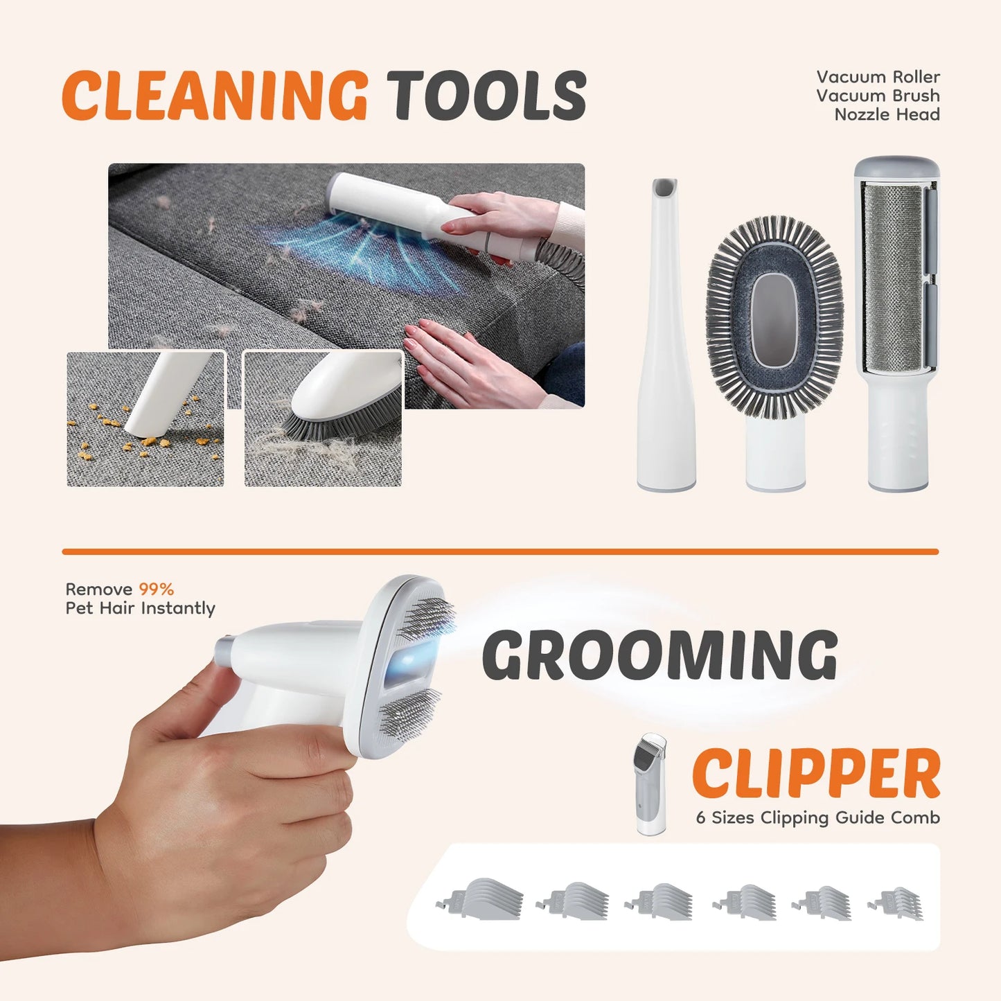 JHK Pet Grooming Vacuum Kit With Three Suction Modes