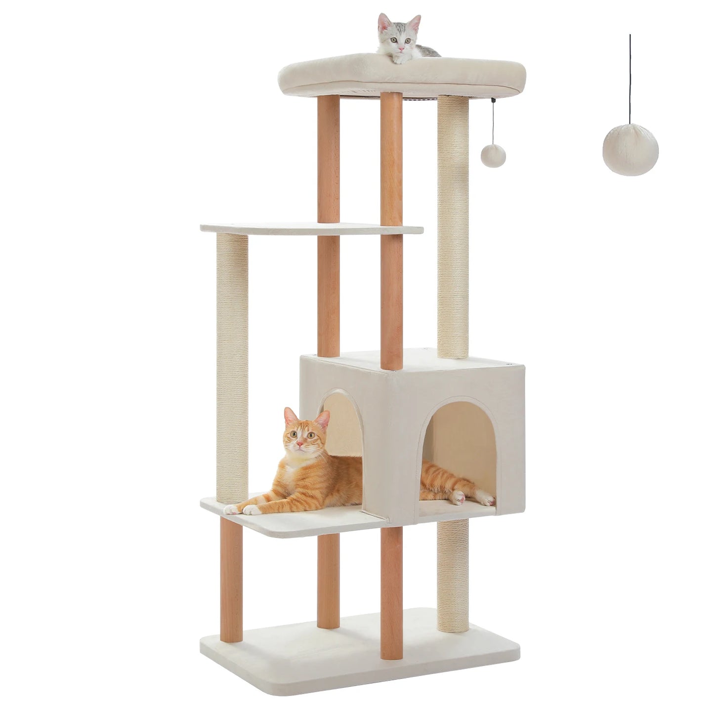 PAWZ Road Modern Wooden Cat Tree With Sisal Posts And Condo