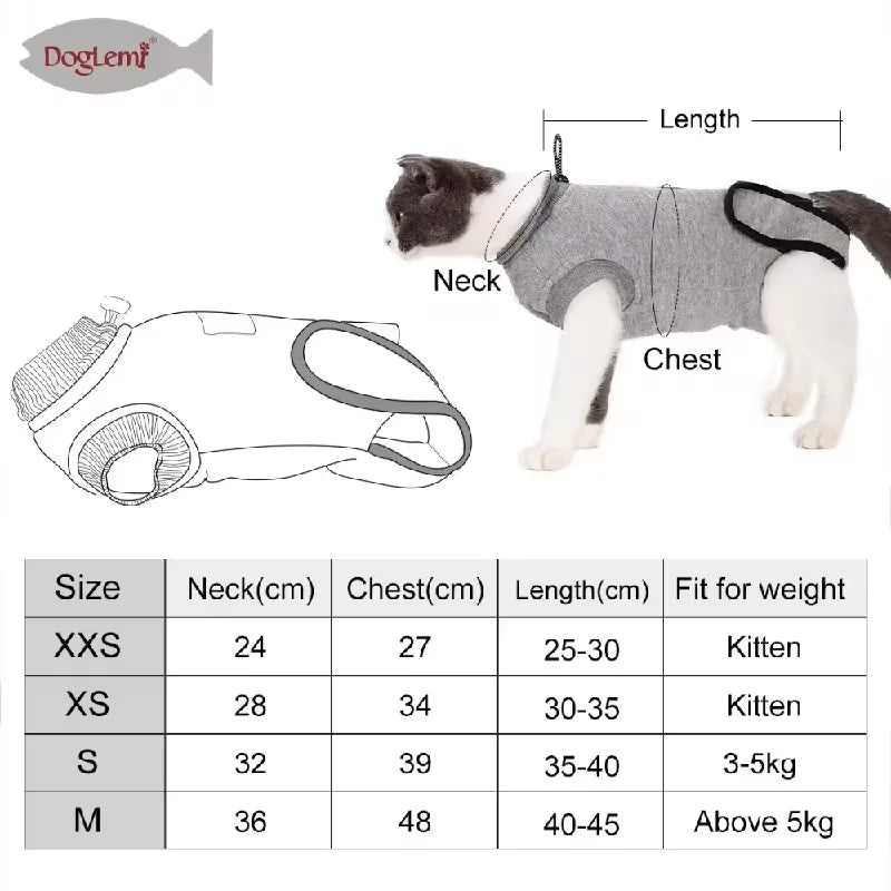 Cat Postoperative Recovery Suit Breathable Neutering Vest