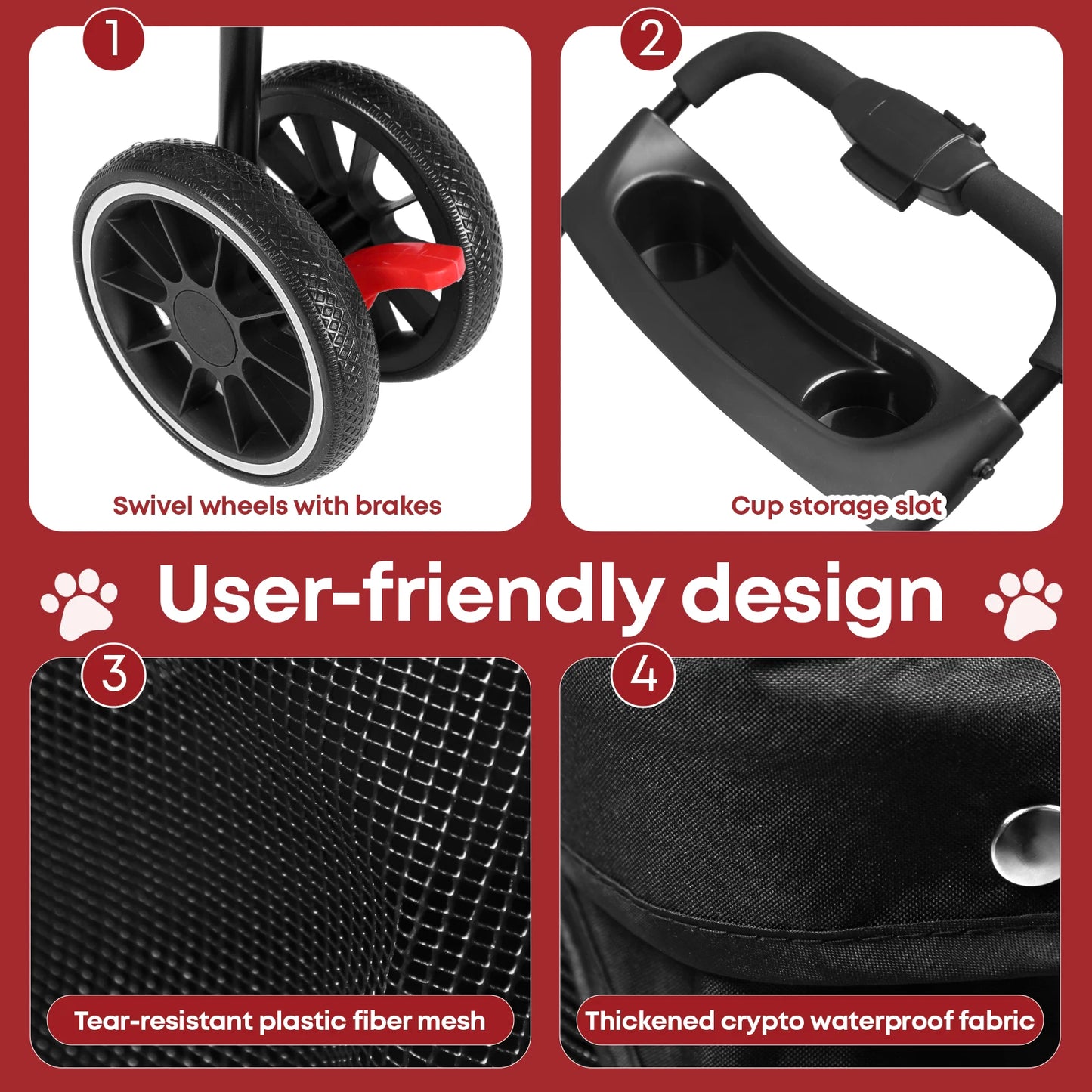 Chihuahua Three-Wheeled Pet Stroller For Small Medium Cats And Dogs