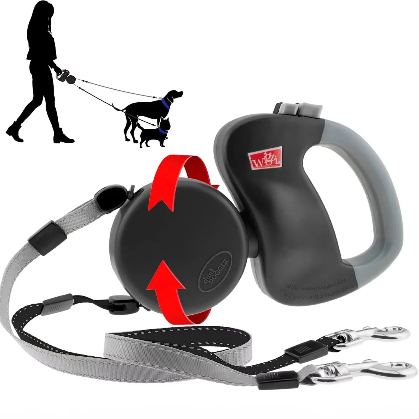 Self-Retracting Dual-Head Pet Leash For Two Dogs 360-Degree