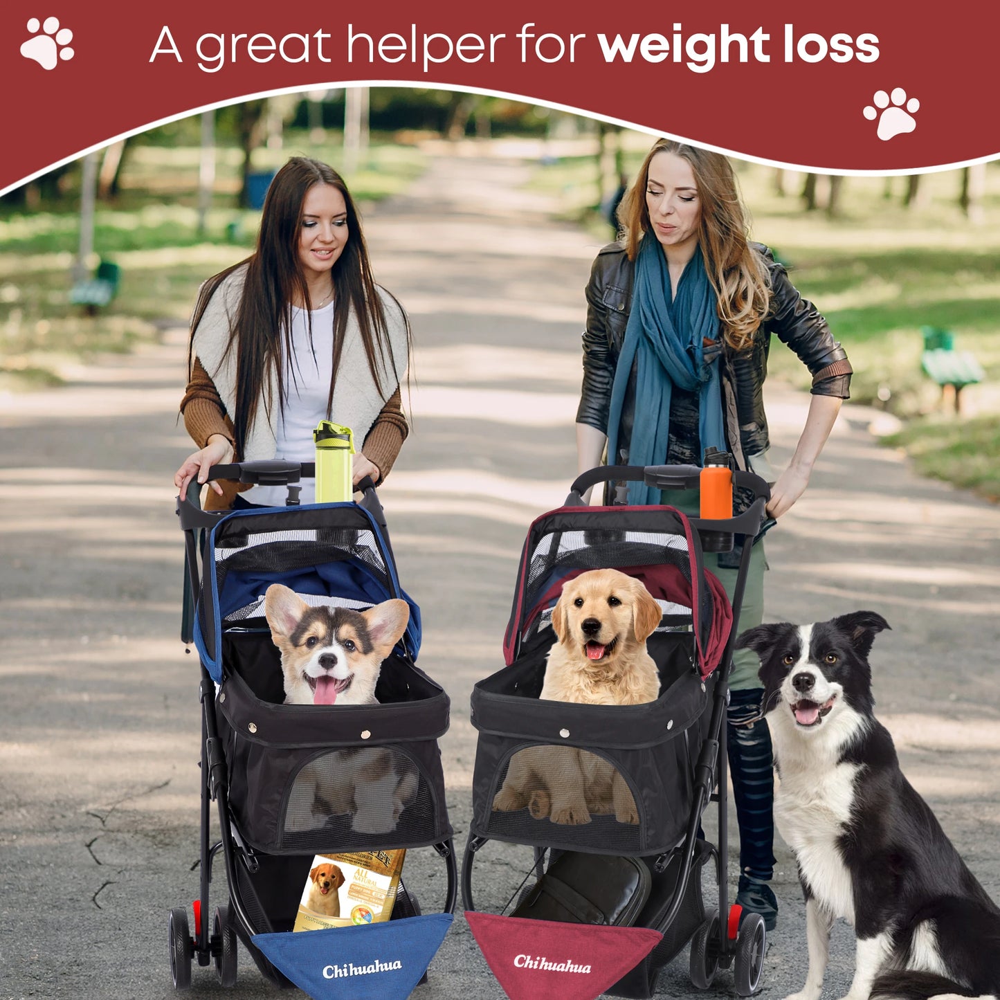 Chihuahua Three-Wheeled Pet Stroller For Small Medium Cats And Dogs