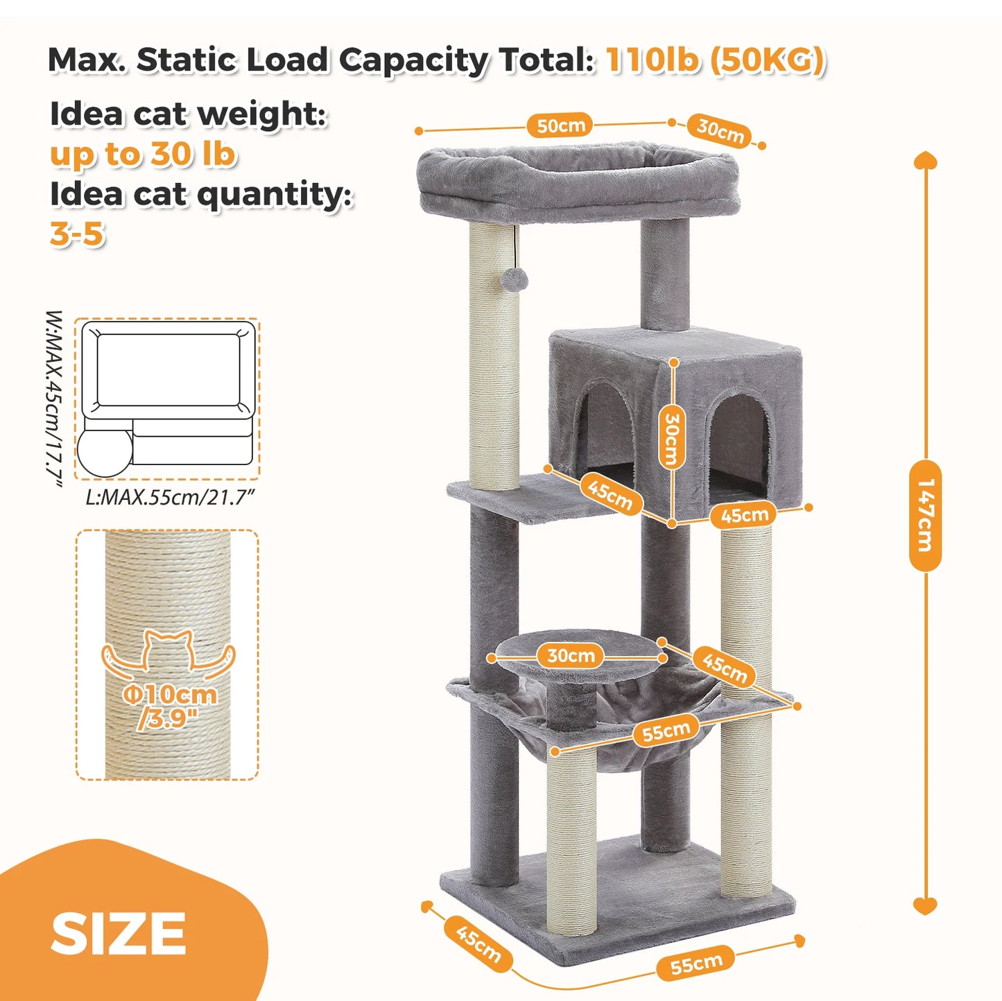 PAWZ Road Heavy Duty Cat Tree With Thick Scratching Posts