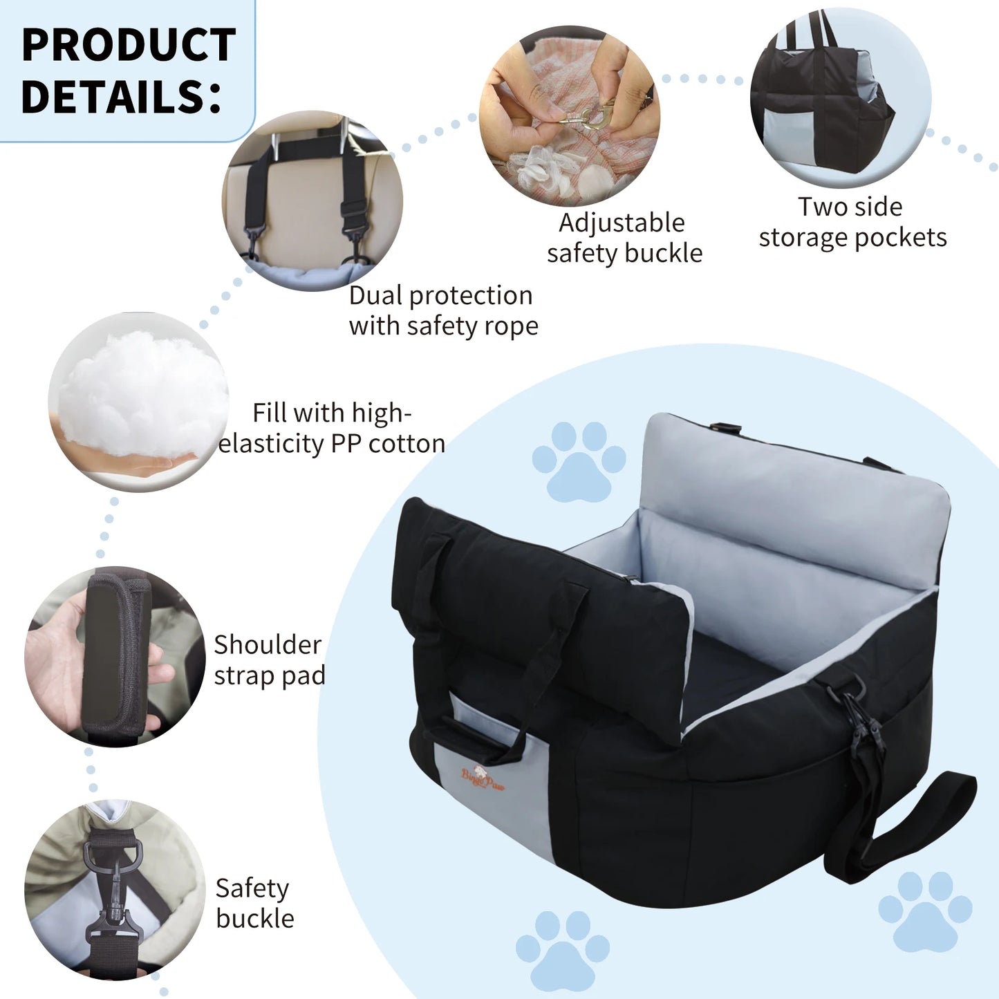 BORWART Portable Dog Car Seat Booster With Safety Belt Cover