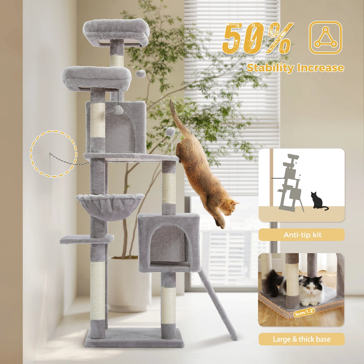 PAWZ Road Five-Level Cat Tree Tower With Sisal Scratching