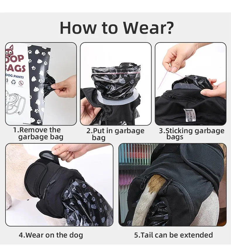 Portable Dog Poop Collection Pants Washable Diaper With Disposable Bags