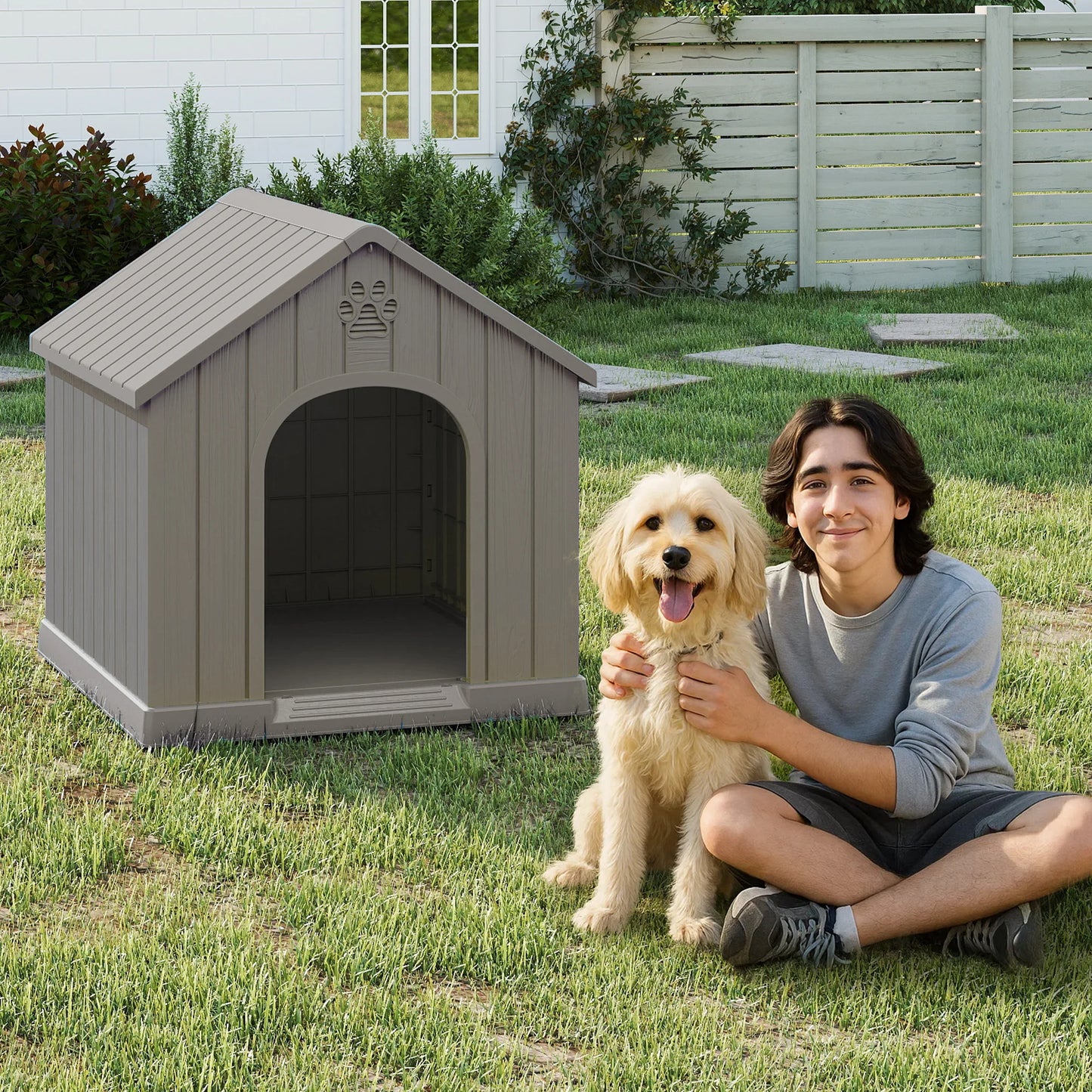 Plastic Dog House Weatherproof Pet Shelter For Yard