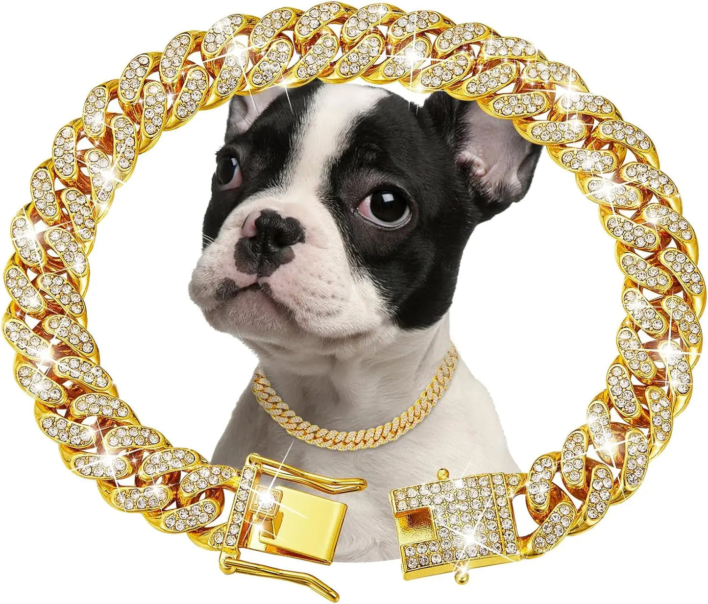 Stainless Steel Jeweled Dog Chain Collar Pet Jewelry Accessory