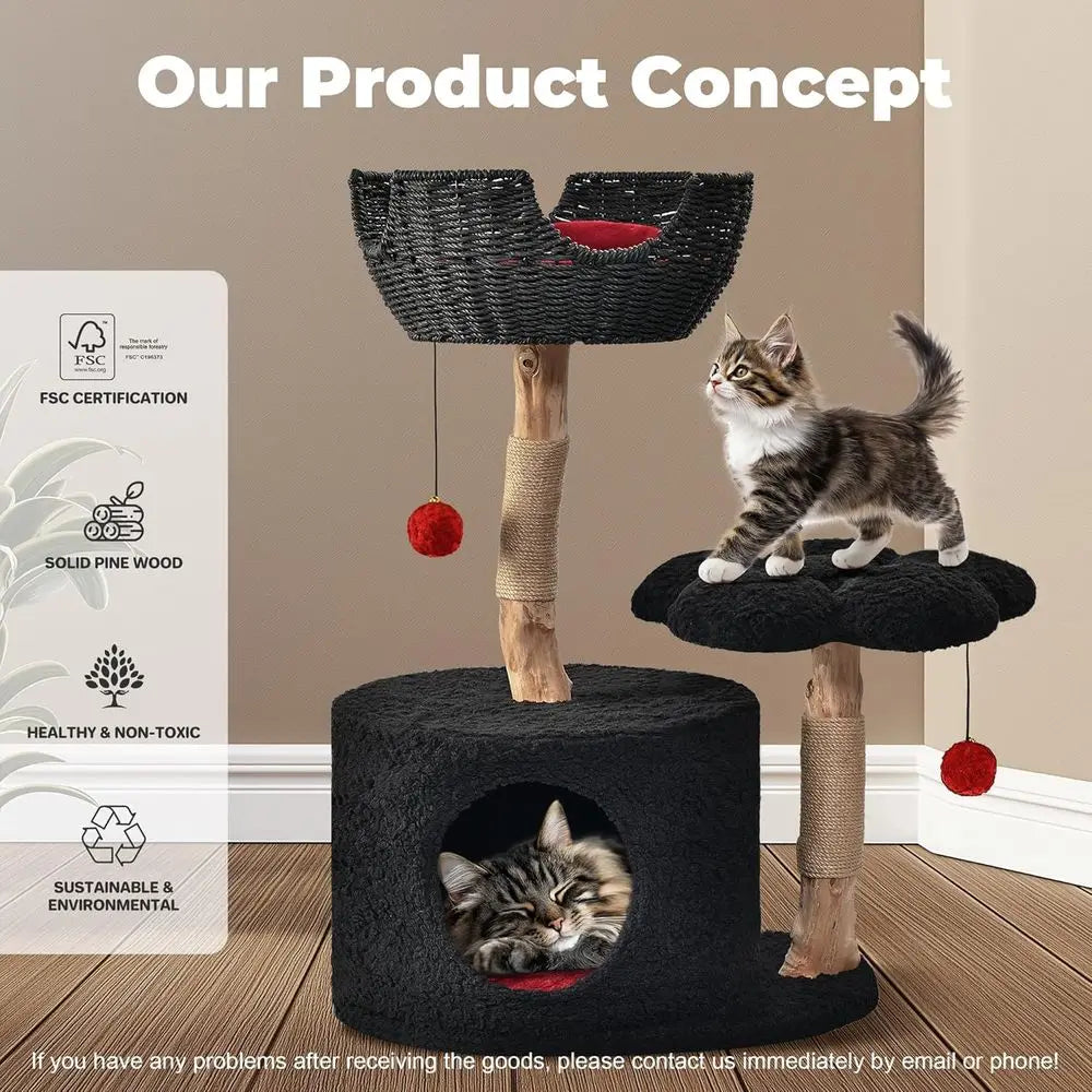Luxury Wooden Cat Tower With Scratching Posts For Large Cats
