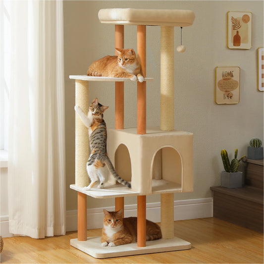 PAWZ Road Modern Wooden Cat Tree With Sisal Posts And Condo