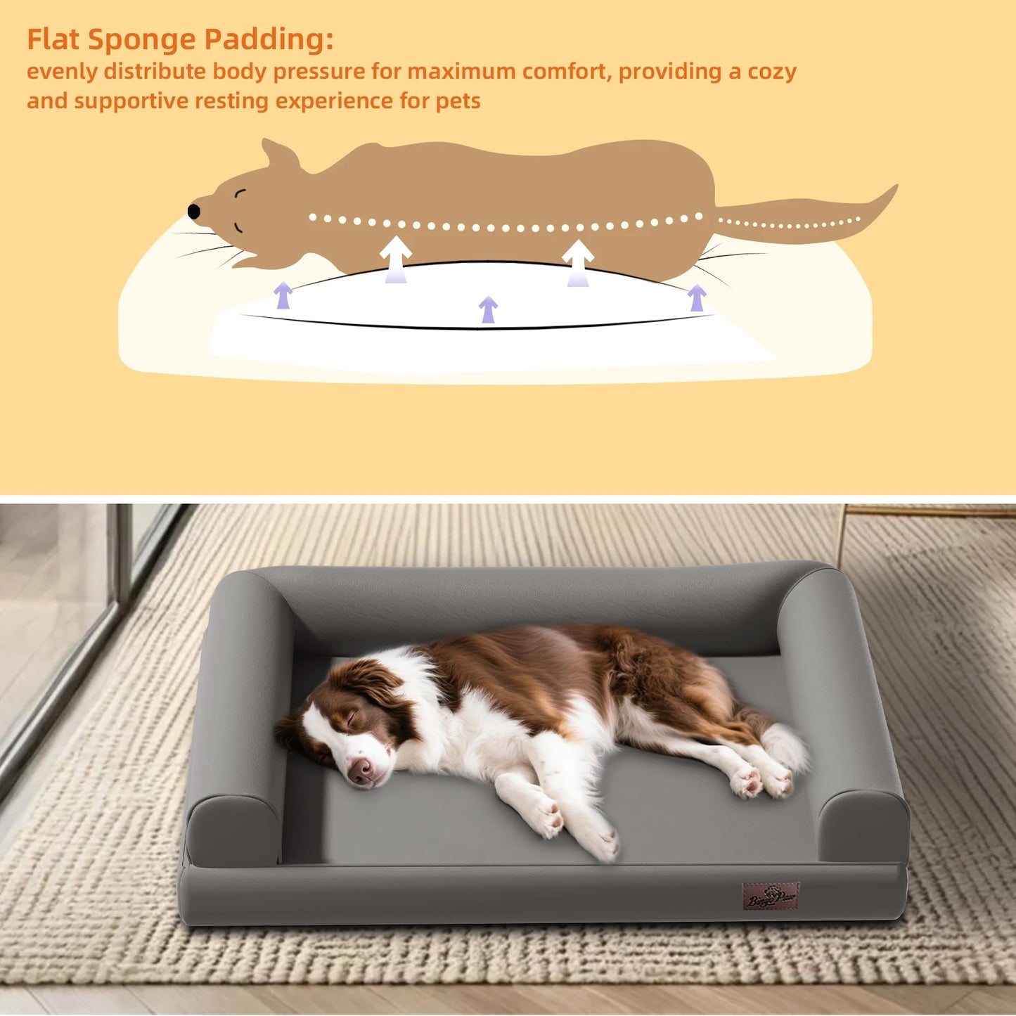 BORWART CN Orthopedic Dog Bed Bolster Microfiber Leather Removable Cover