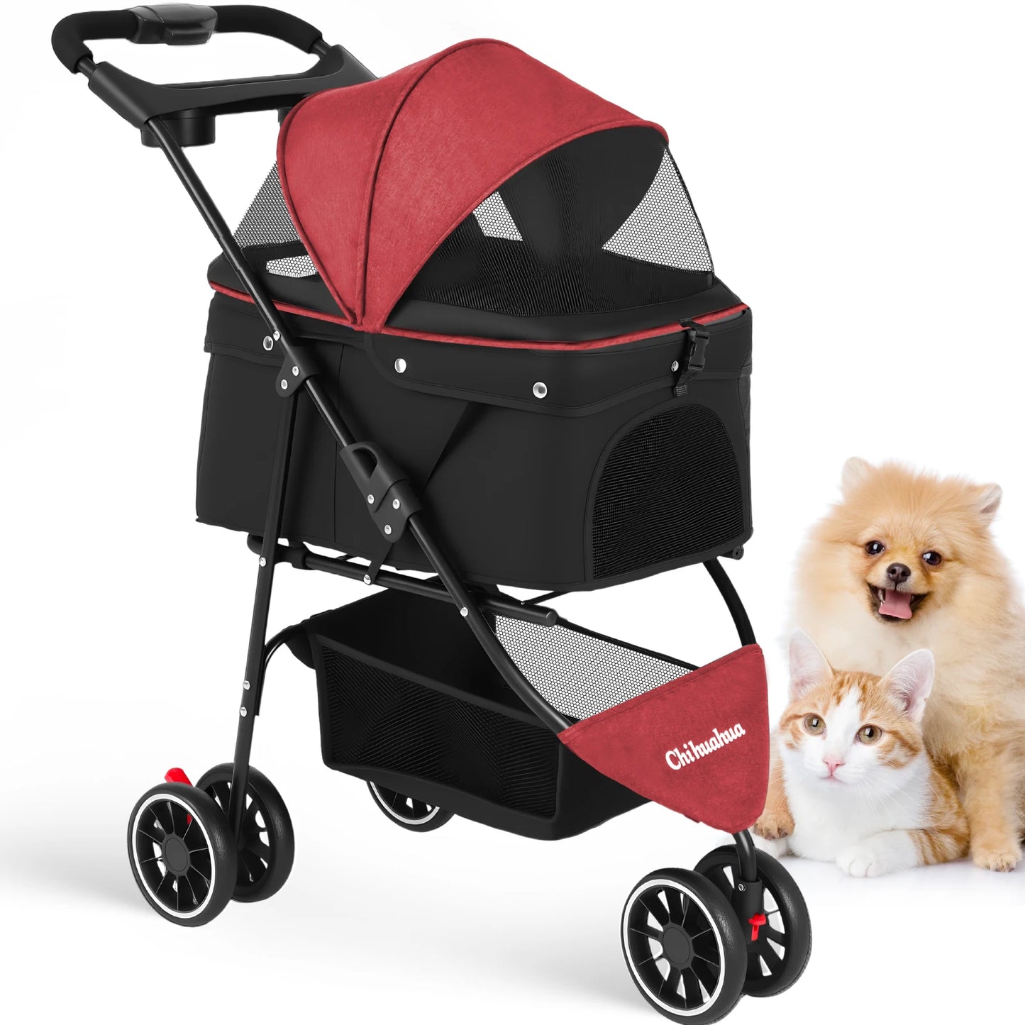 Chihuahua Three-Wheeled Pet Stroller For Small Medium Cats And Dogs