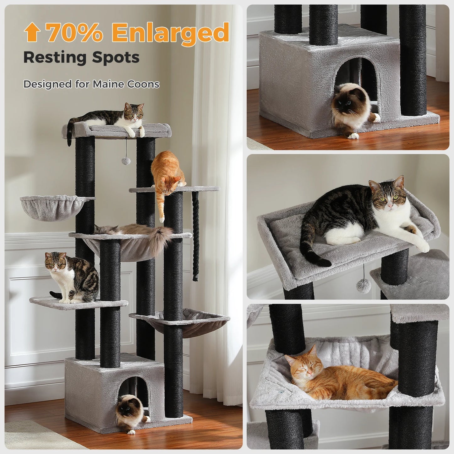 PAWZ Road Large Cat Tree Tower With Hammock Five Levels