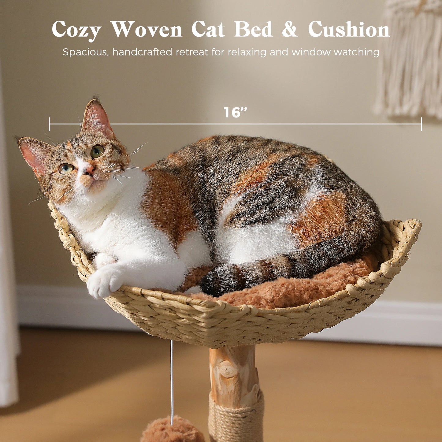 PAWZ Road Wood Cat Tree With Wicker Basket Bed And Sisal Scratching Posts