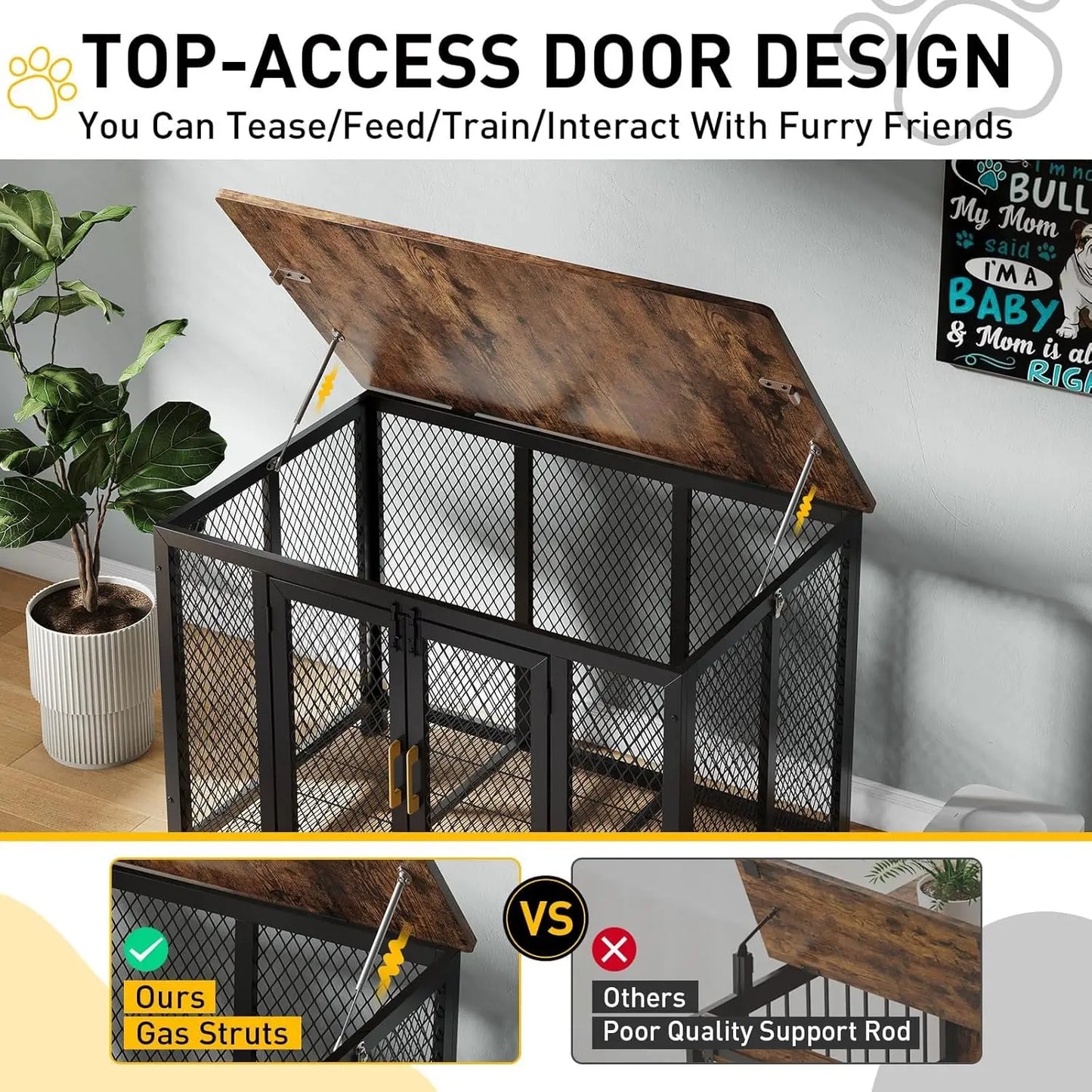 HiMISS Wooden Dog Crate Furniture With Double Doors Top Door