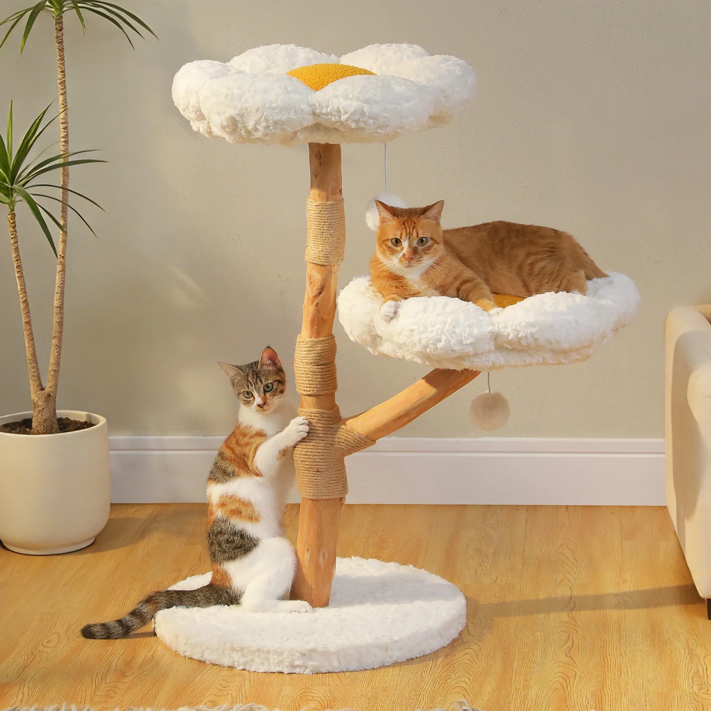 PAWZ Road Wood Cat Tree With Wicker Basket Bed And Sisal Scratching Posts