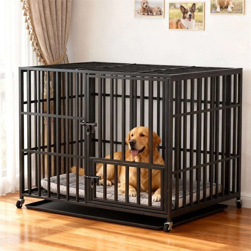 BINGOPAW Heavy Duty Metal Dog Crate 3 Doors Lockable Wheels