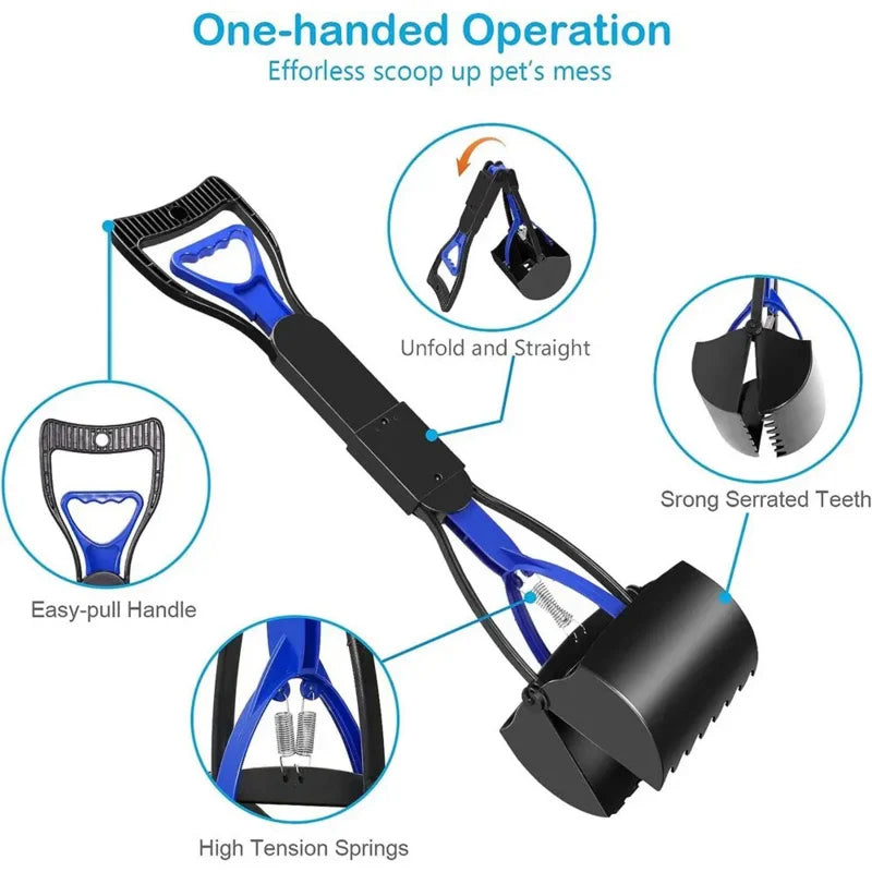 Dog Pooper Scooper With Long Handle Foldable Jaw Excrement Collector