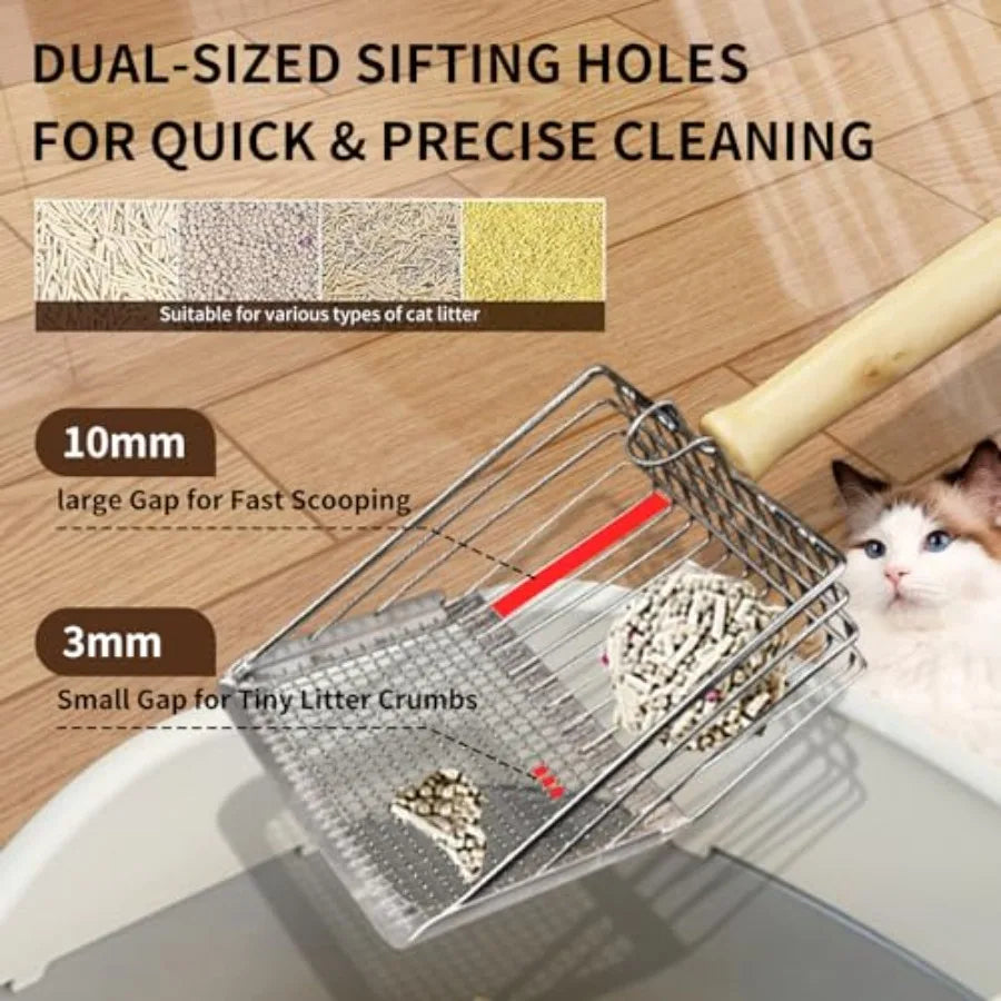 Cat Litter Scoop Stainless Steel Sifter Hook For Easy Cleaning