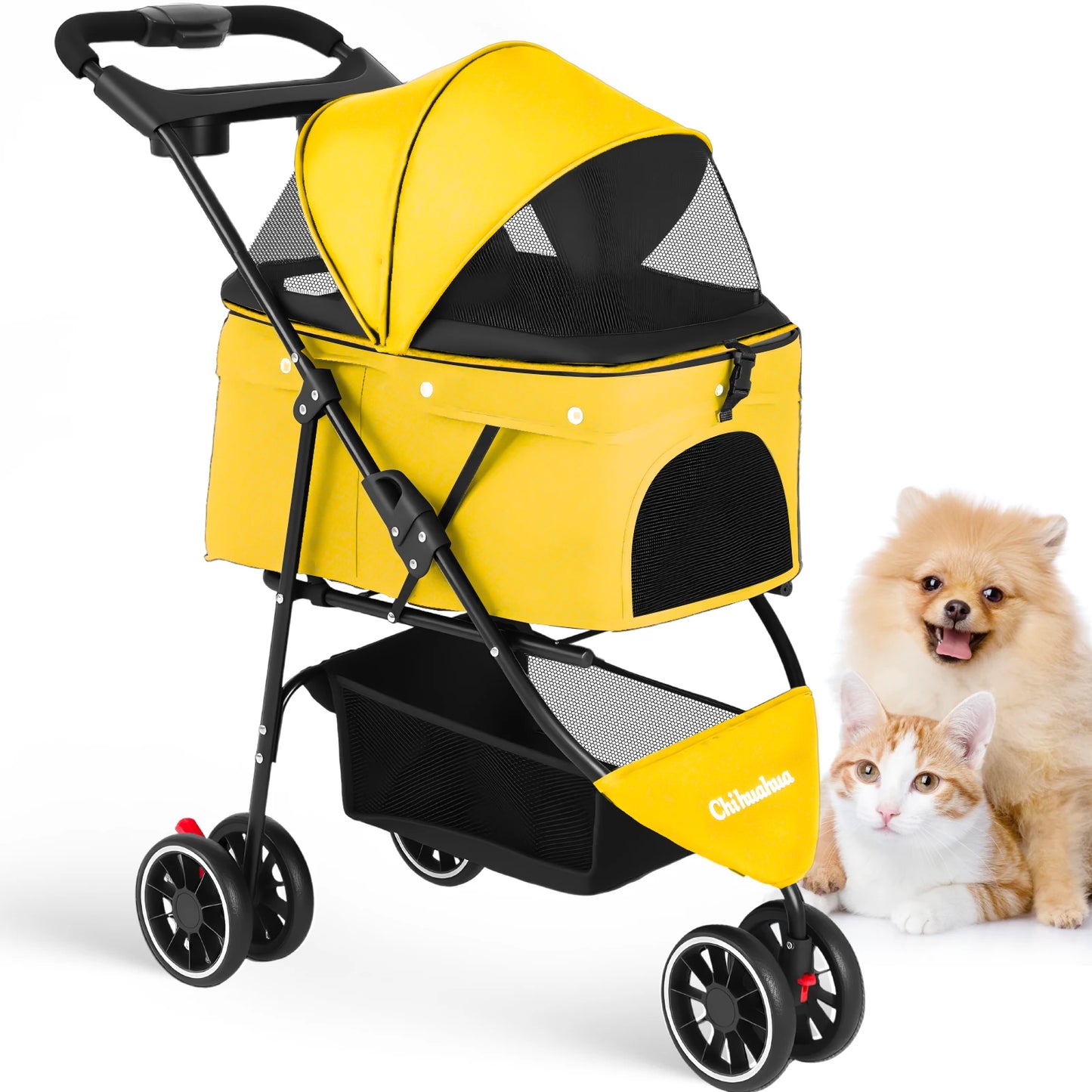 Chihuahua Three-Wheeled Pet Stroller For Small Medium Cats And Dogs