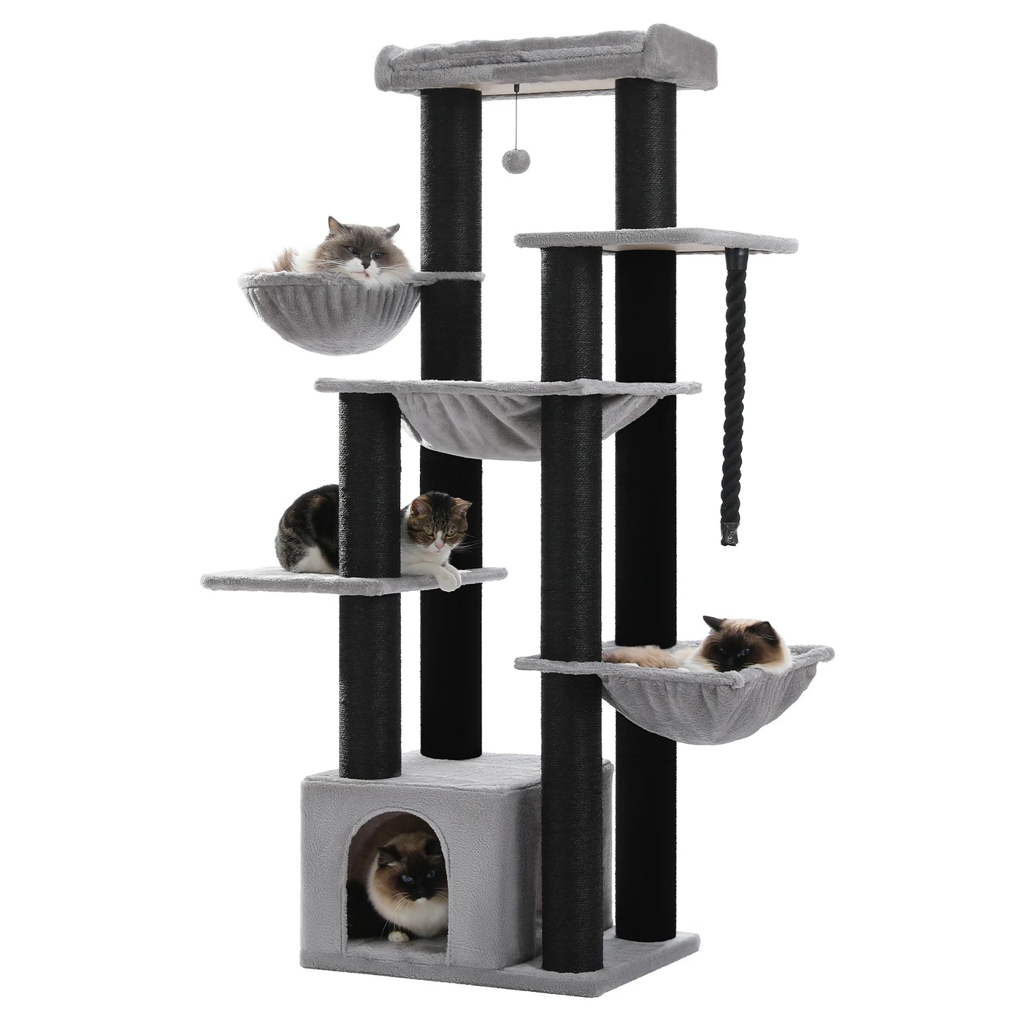 PAWZ Road Cat Tree Tower With 7 Thick Sisal Posts And Hammocks For Indoor Cats