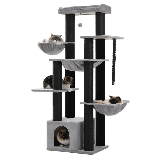 PAWZ Road Cat Tree Tower With 7 Thick Sisal Posts And Hammocks For Indoor Cats
