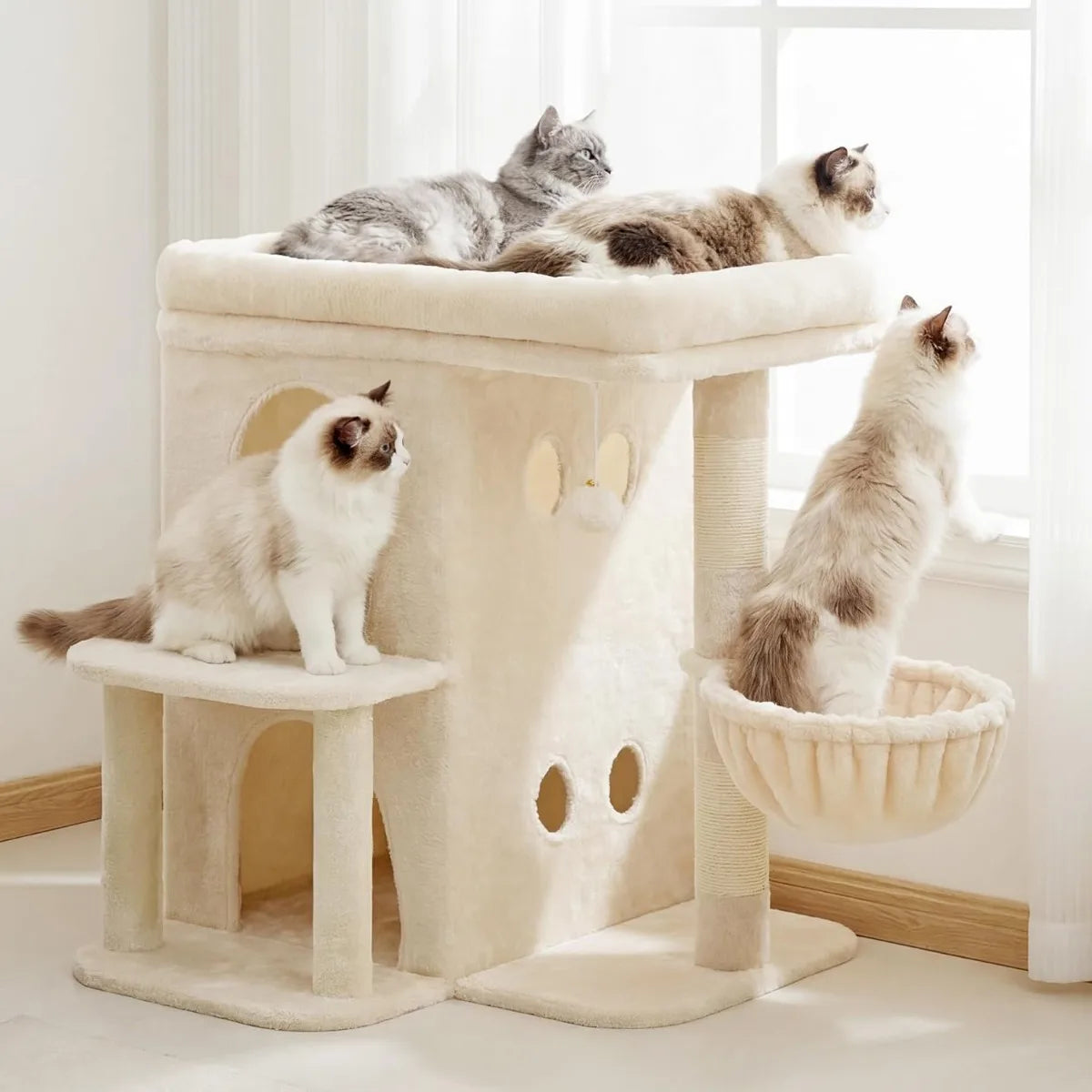 NBVCX Cat Tower With Large Perch And Dual Condos Deluxe