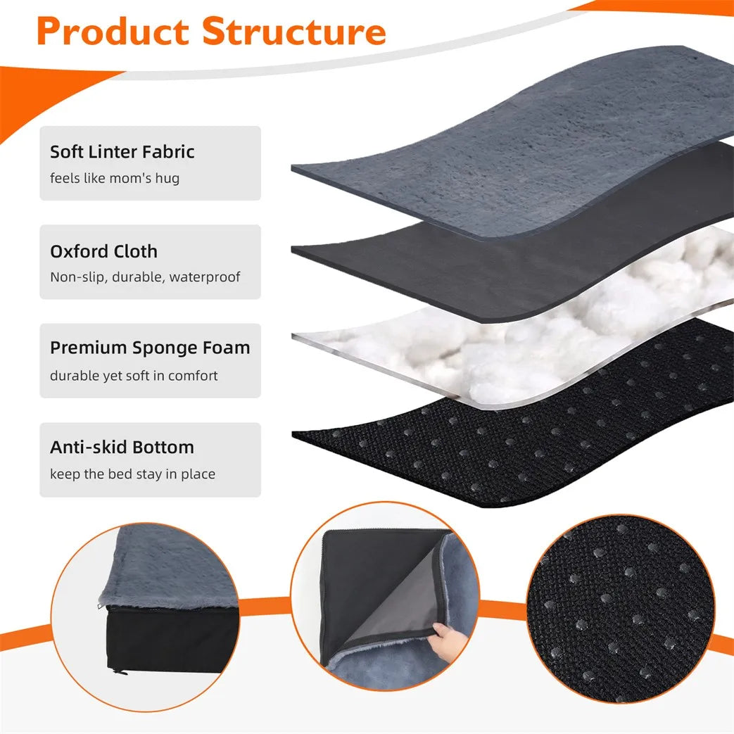 BORWART Orthopaedic Waterproof Dog Crate Bed With Washable Cover 2-In-1