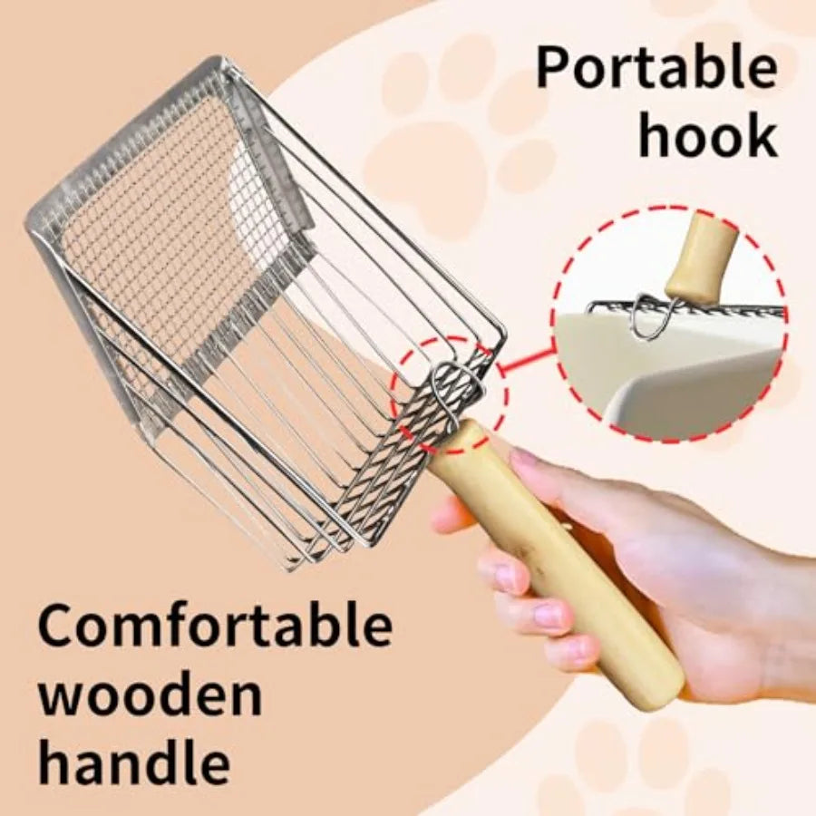 Cat Litter Scoop Stainless Steel Sifter Hook For Easy Cleaning