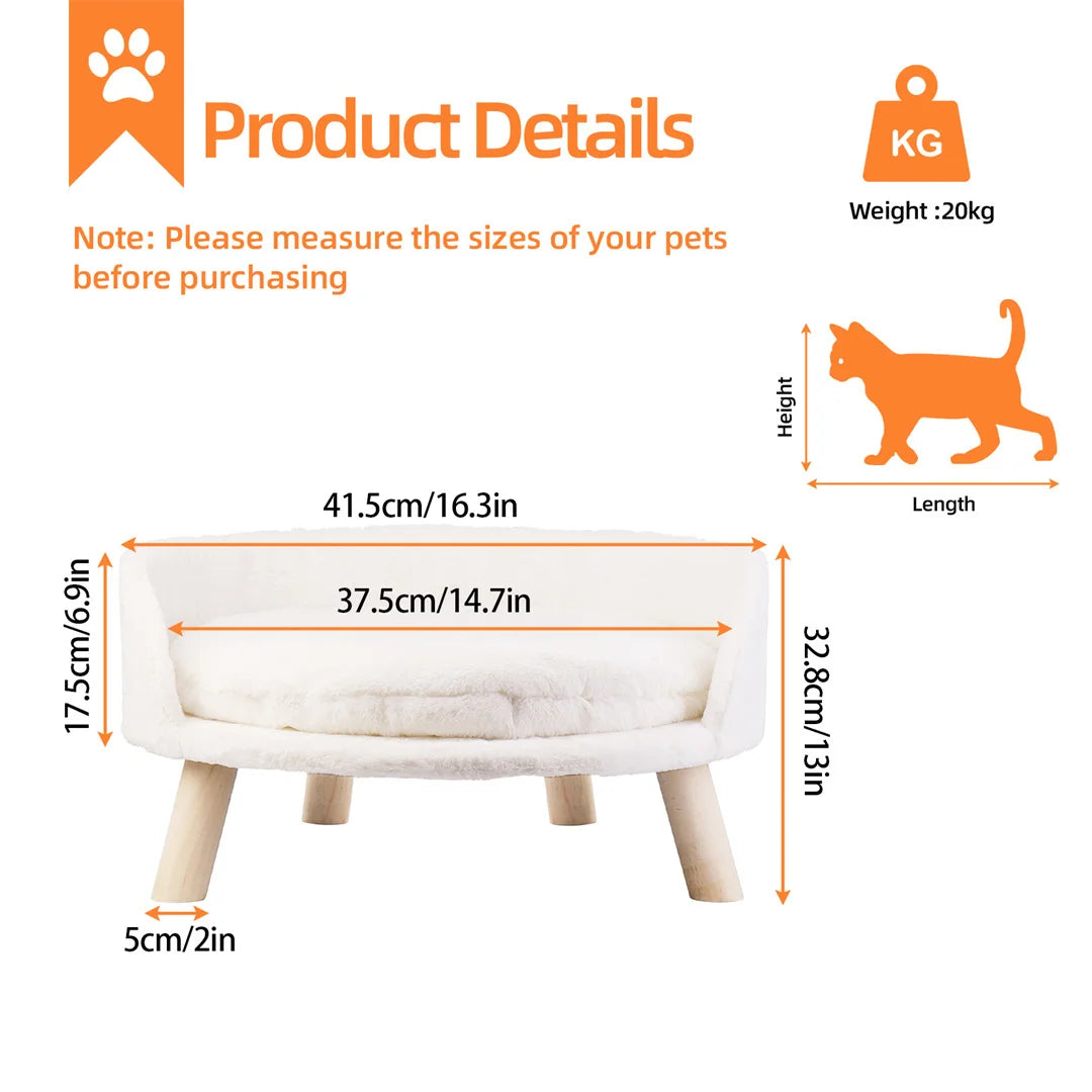 BINGOPAW Luxury Plush Cat Bed Nest with Wood Legs Waterproof