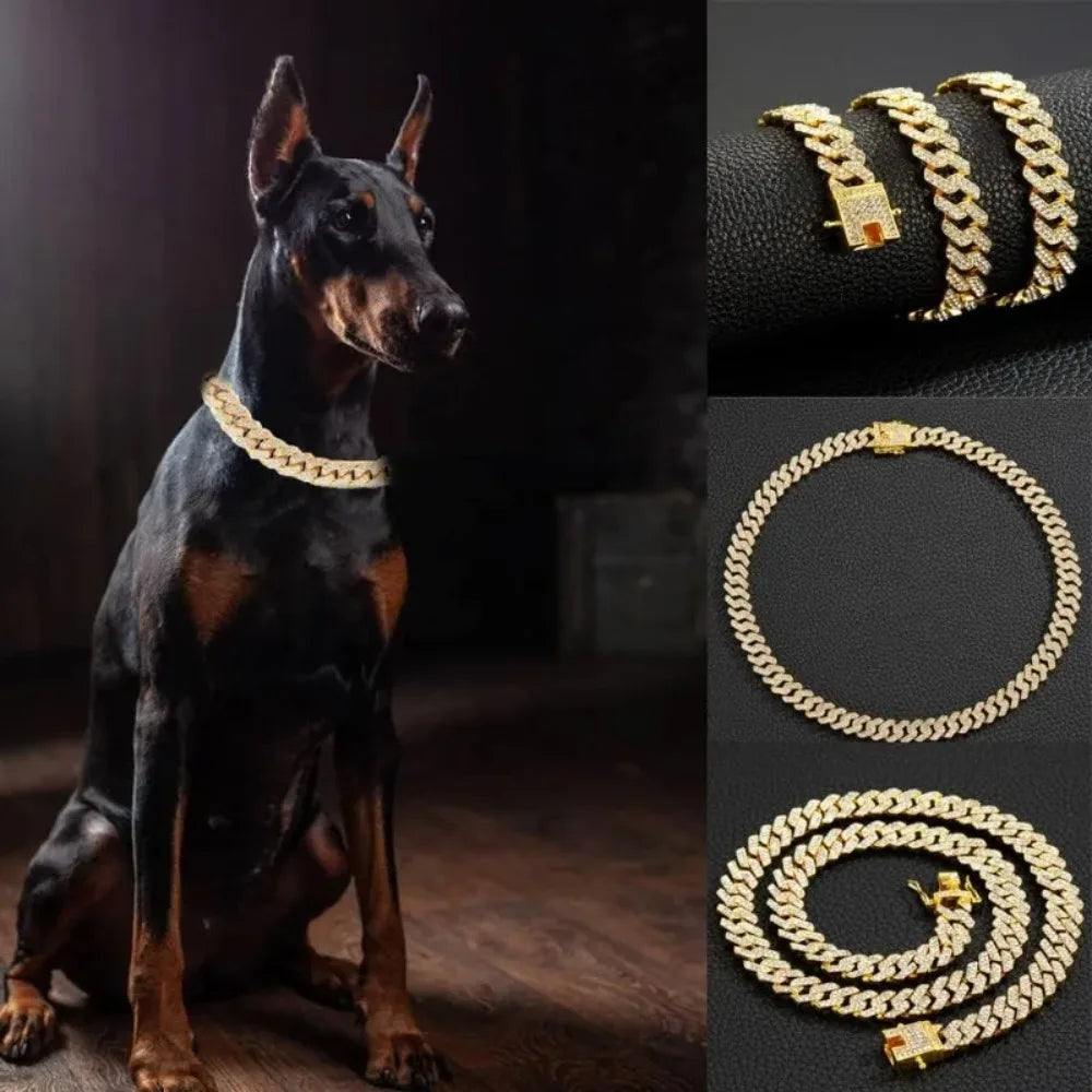 Stainless Steel Cuban Chain Dog Collar With Adjustable Buckle