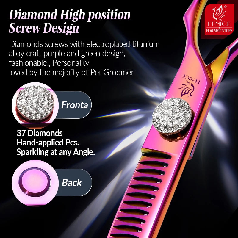 Fenice Diamond Screw Curved Chunker Pet Grooming Scissors JP440C