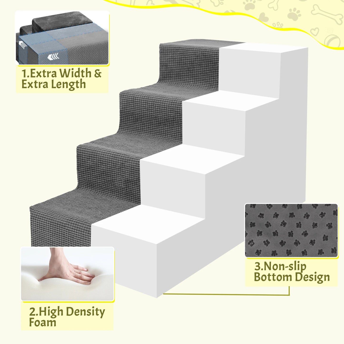 Niubya 4-Tier Pet Stairs With Non-Slip Foam For Small Dogs