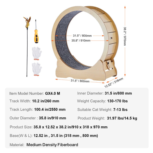 SucceBuy Wooden Cat Exercise Wheel Running Wheel With Detachable Carpet