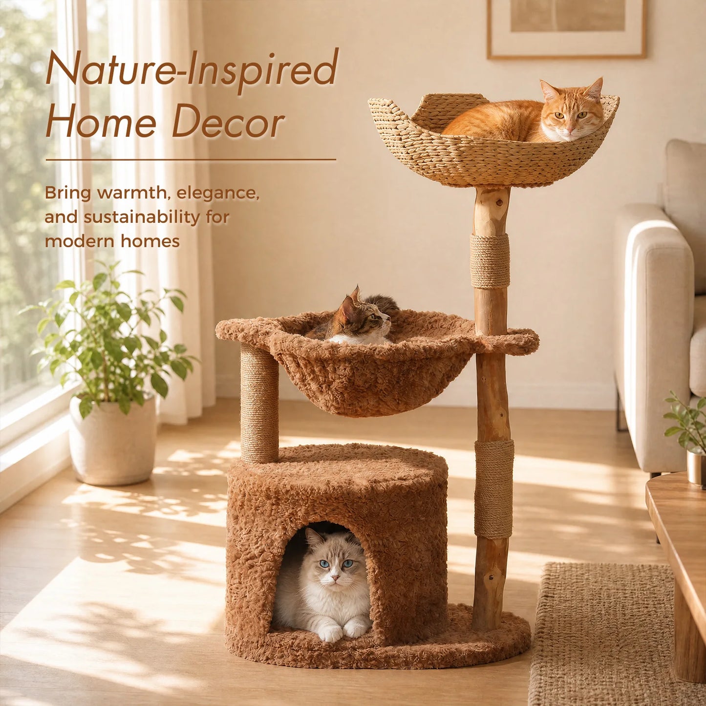 PAWZ Road Modern Cat Tree With Wicker Basket And Hammock