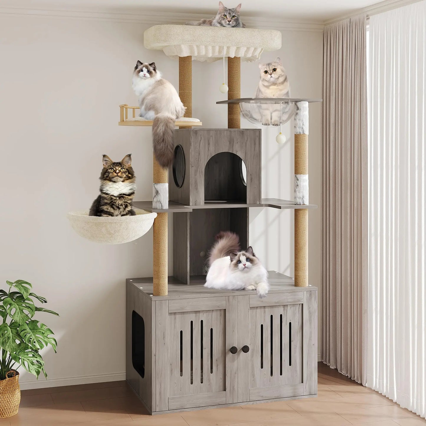 Studyset Cat Tree With Litter Box Enclosure And Hammock