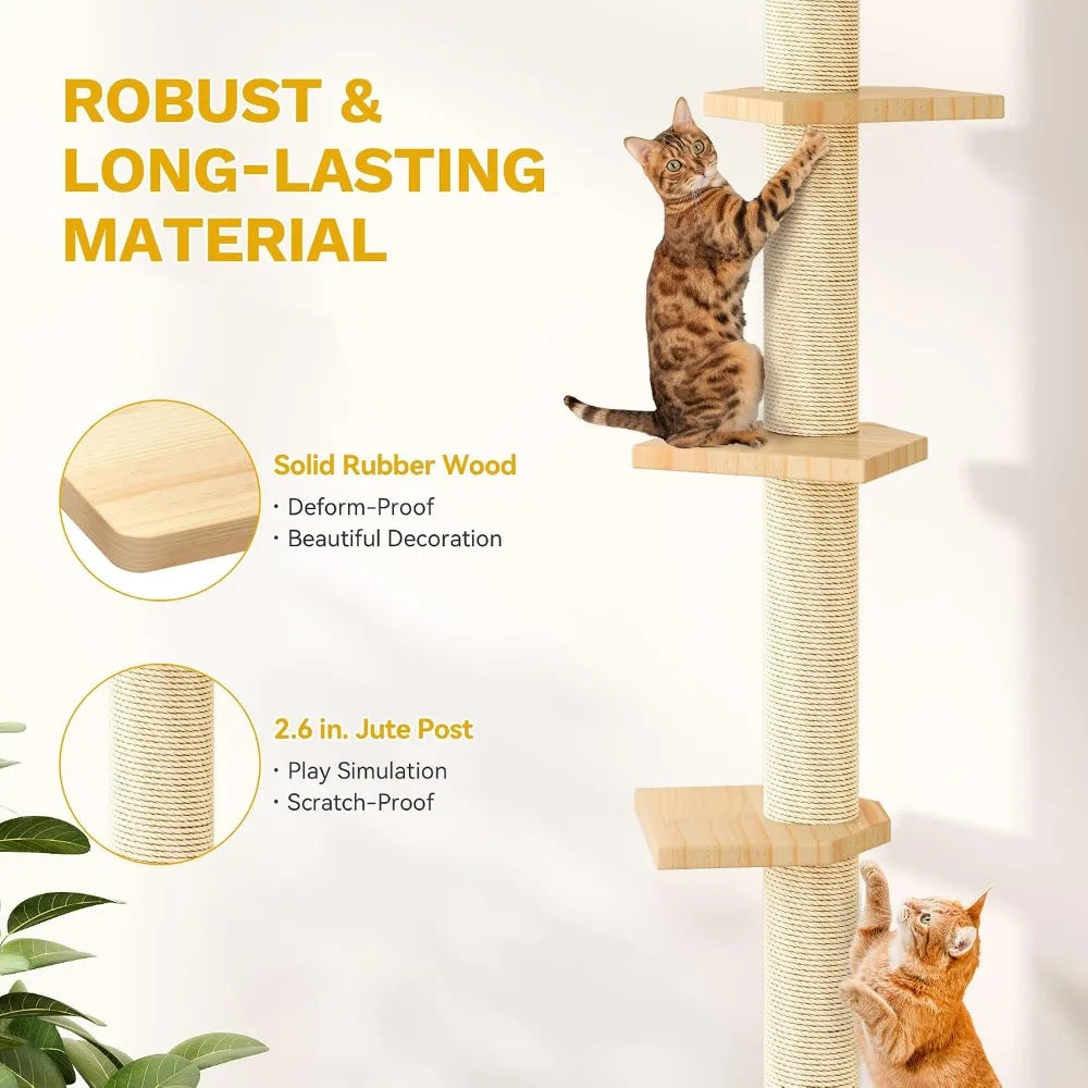 Solid Wood Cat Wall Shelves and Climbing Tower With Posts