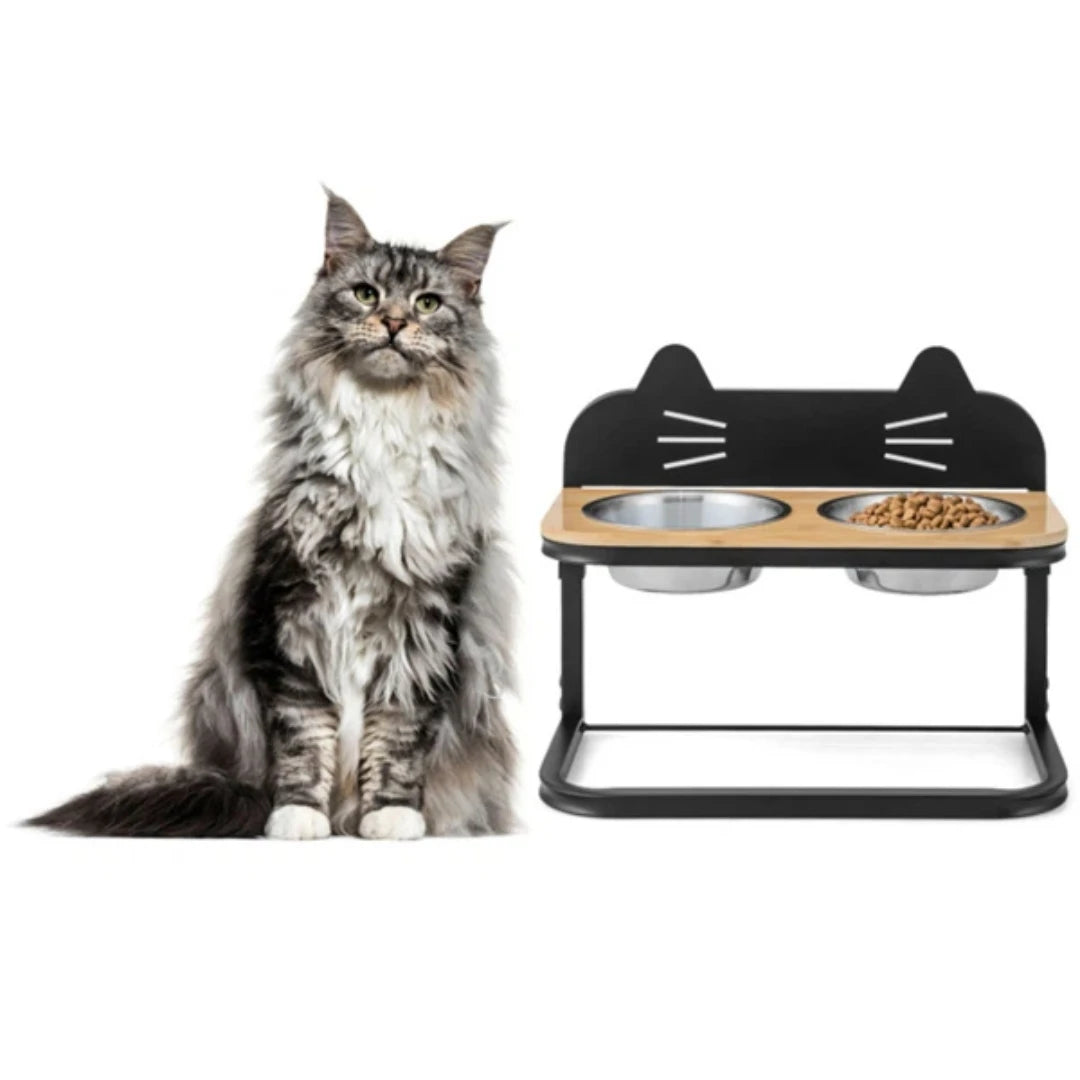 Premium Stainless Steel Dual Bowls Elevated Feeder With Adjustable Height