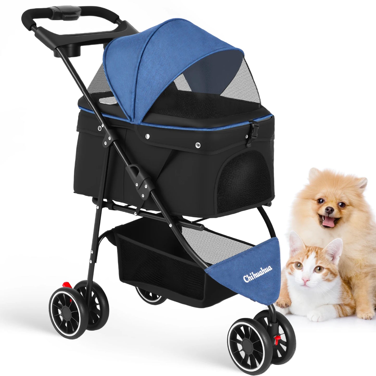 Chihuahua Three-Wheeled Pet Stroller For Small Medium Cats And Dogs