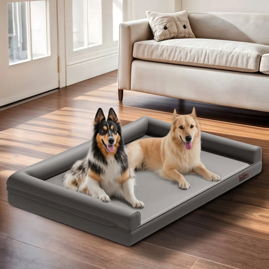 BORWART CN Orthopedic Dog Bed Bolster Microfiber Leather Removable Cover
