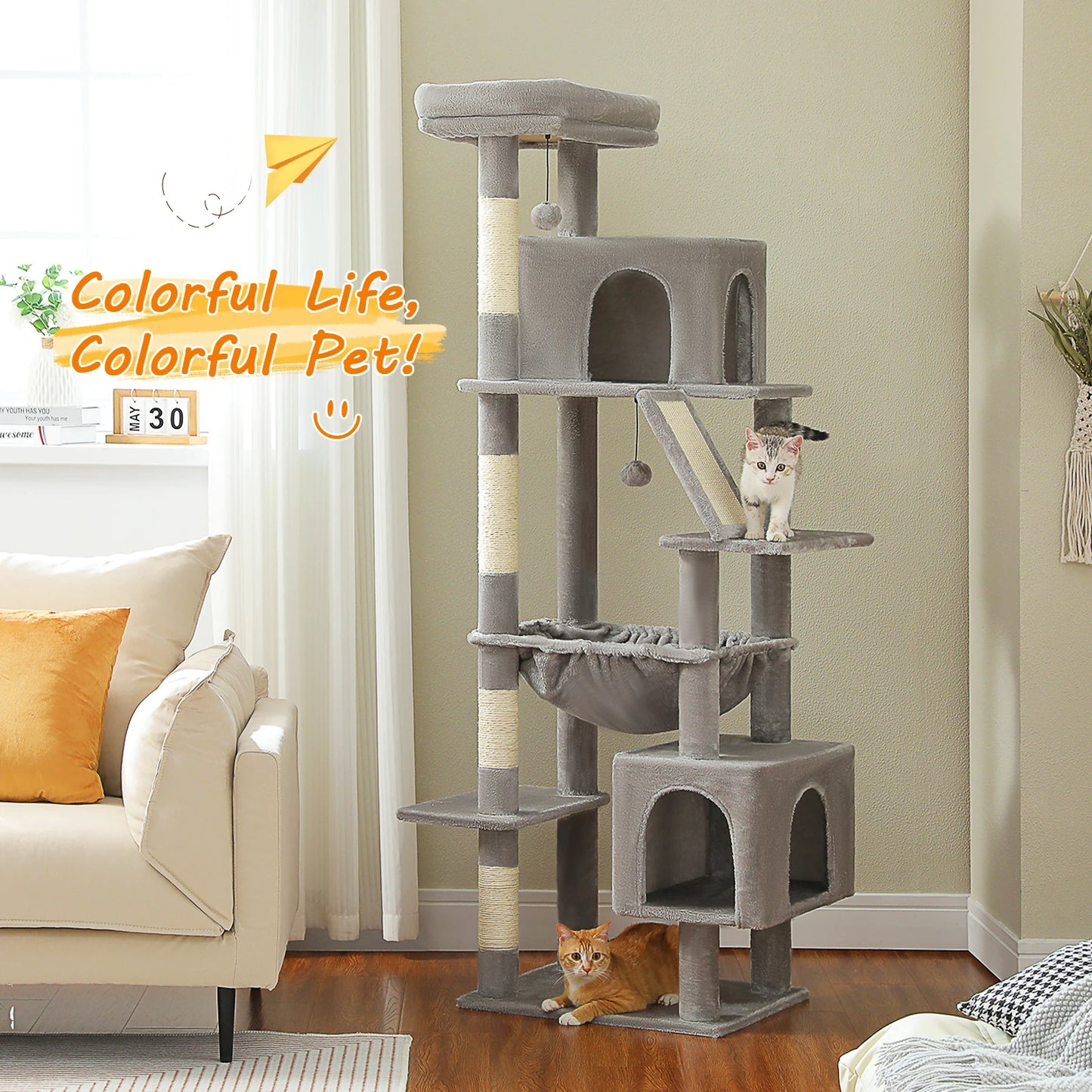 PAWZ Road Tall Cat Tree For Large Cats With Levels