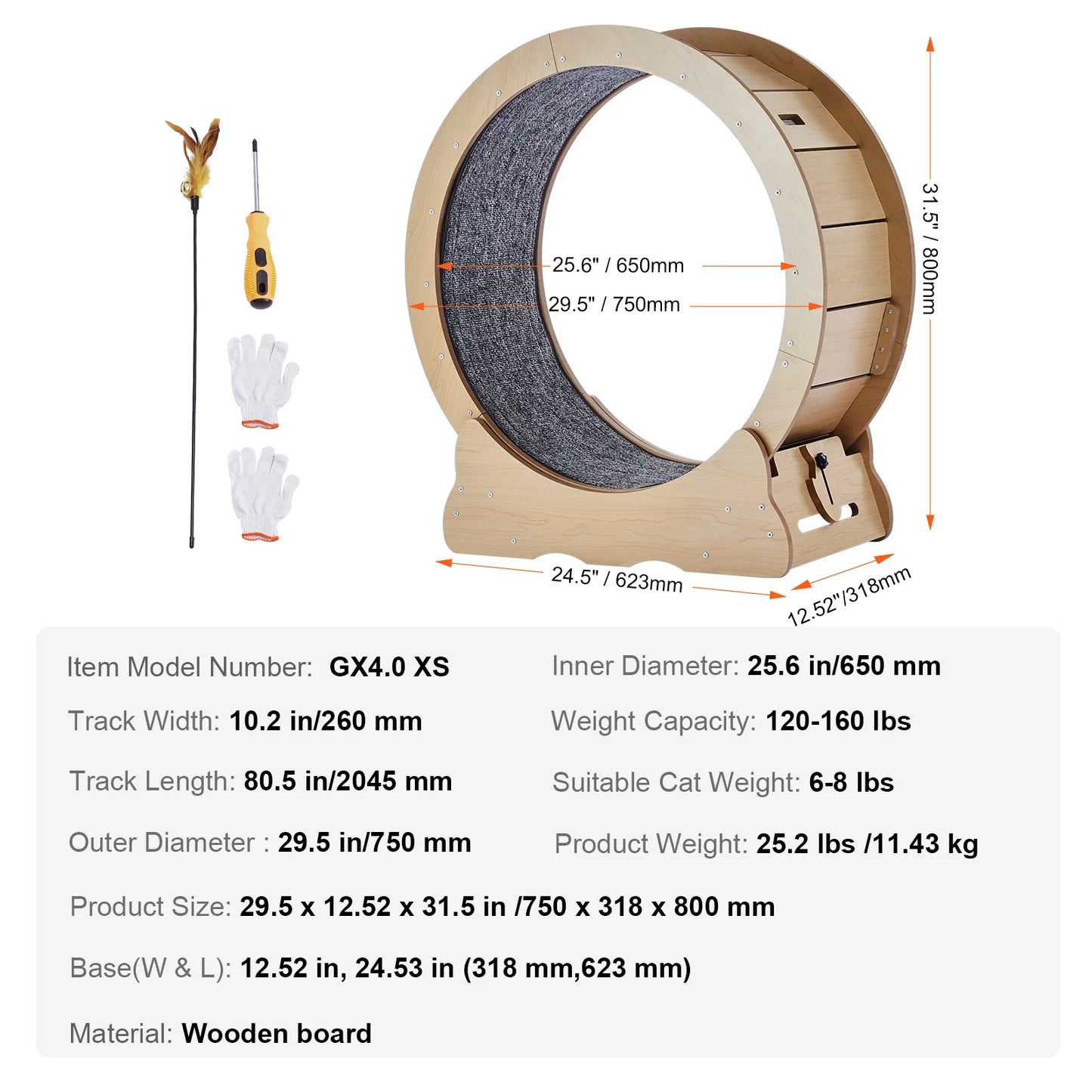 SucceBuy Wooden Cat Exercise Wheel Running Wheel With Detachable Carpet