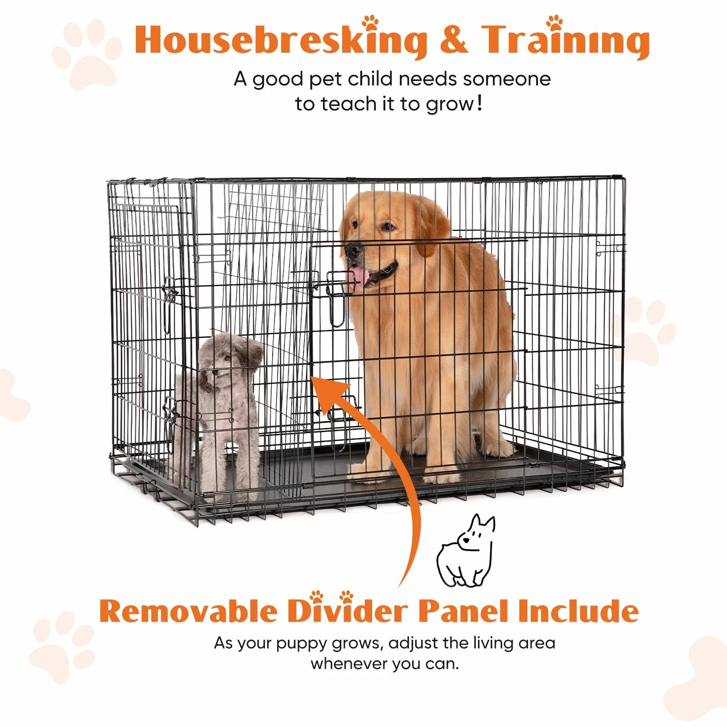 JHK Folding Metal Dog Cage With LeakProof Pan For Travel