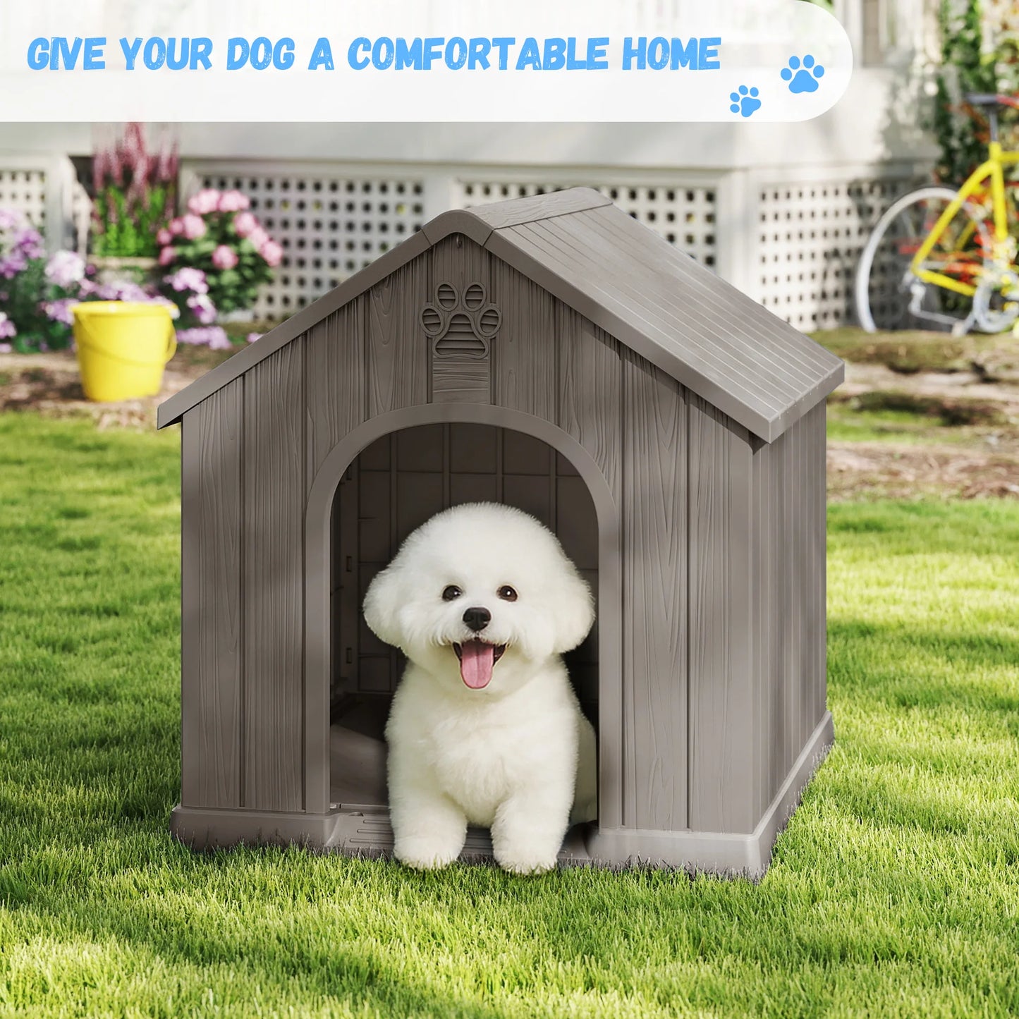 Plastic Dog House Weatherproof Pet Shelter For Yard