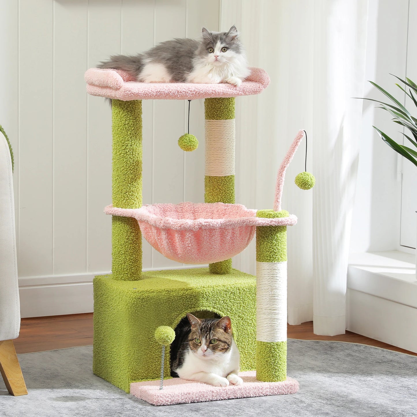 PEQULTI Cactus Cat Tree Indoor Tower With Condo Scratching Post