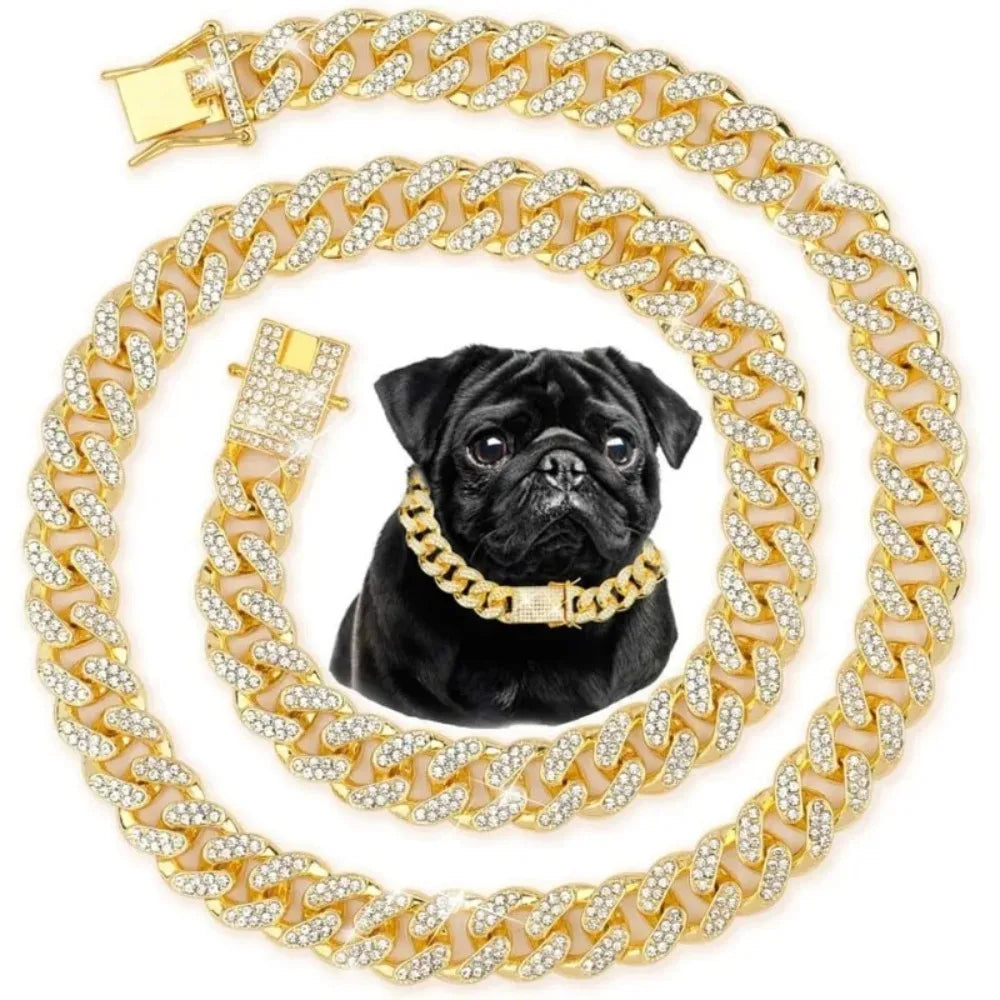 Stainless Steel Cuban Chain Dog Collar With Adjustable Buckle