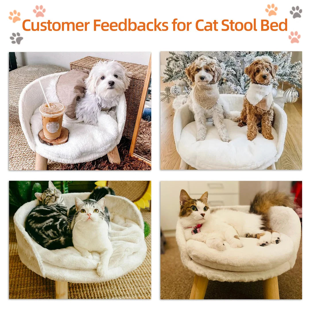 BINGOPAW Luxury Plush Cat Bed Nest with Wood Legs Waterproof