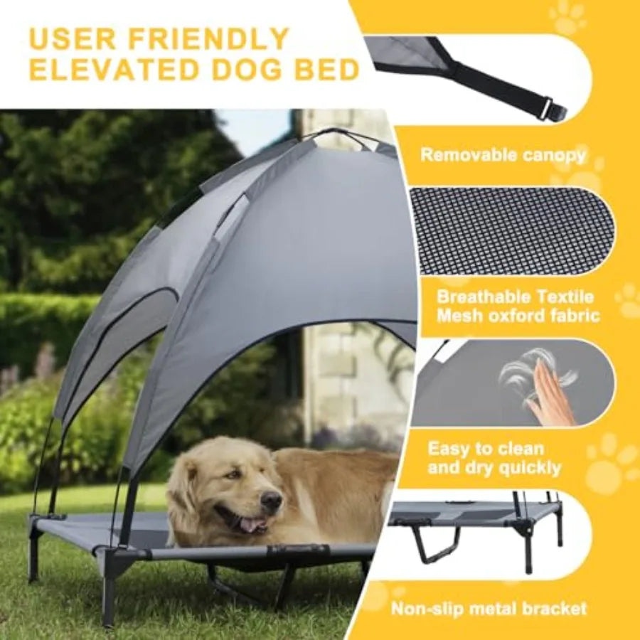 Elevated Dog Bed With Canopy Outdoor Waterproof Pet Cot