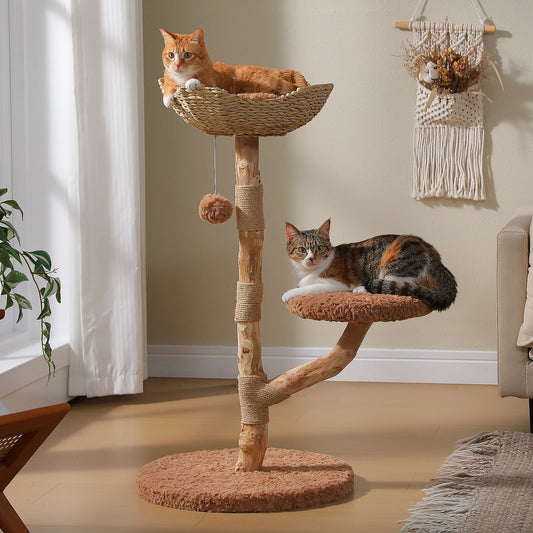 PAWZ Road Wood Cat Tree With Wicker Basket Bed And Sisal Scratching Posts