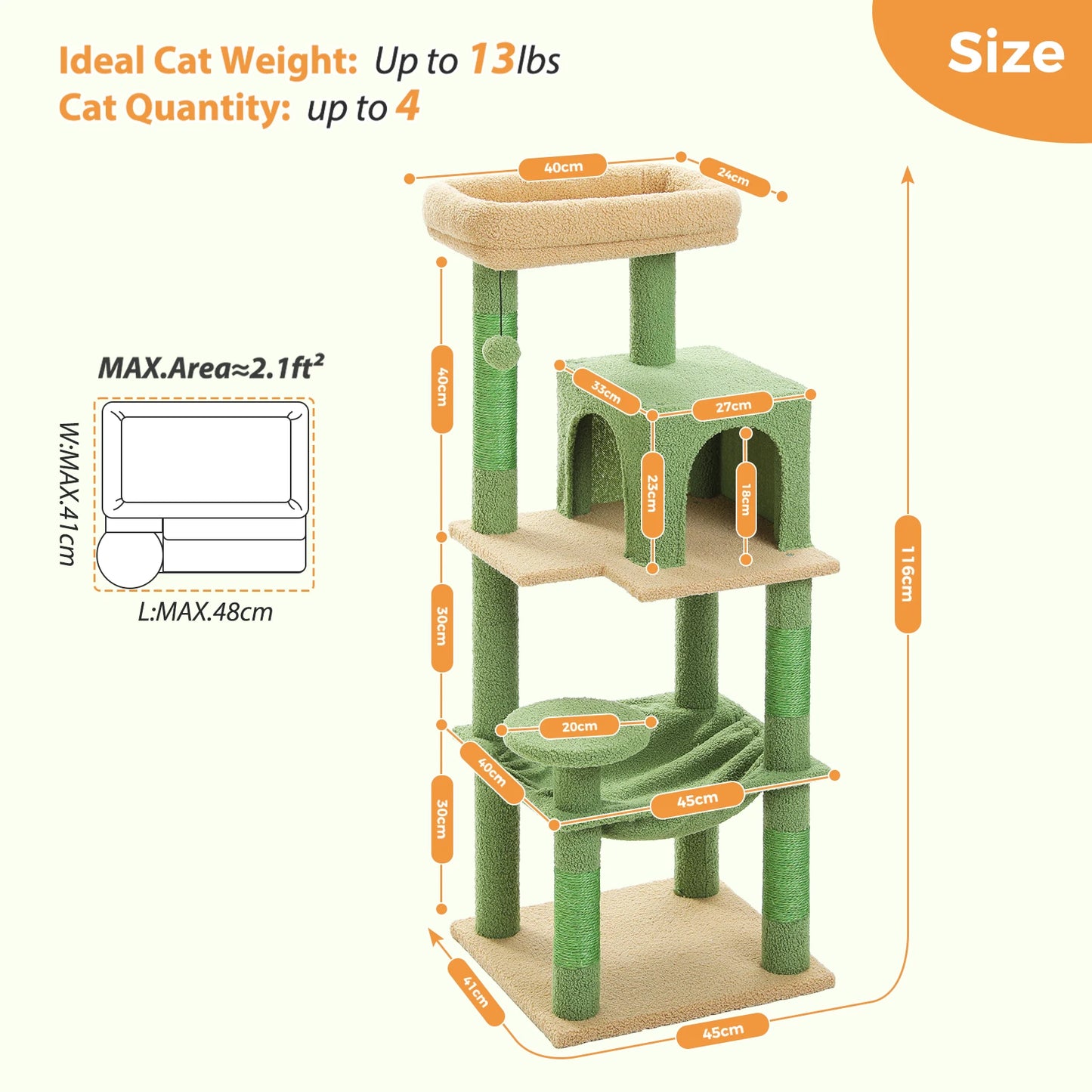 PETEPELA Indoor Cat Tree With Metal Frame And Large Hammock